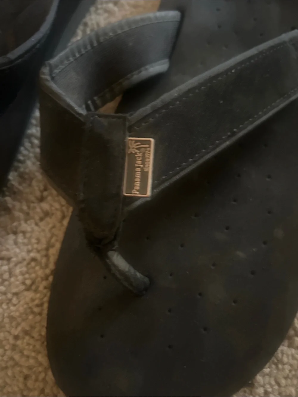 Panama Jack Black Leather Flip Flop Sandals with Logo Tag